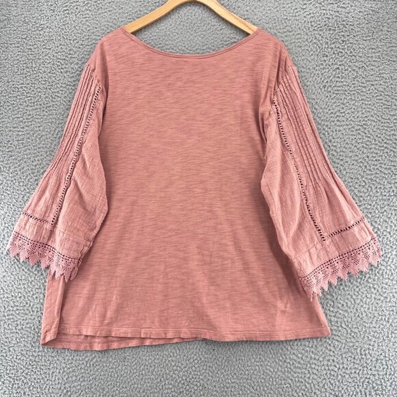 J Jill Top Womens Extra Large Blush Pink Slub Knit 3/4 Sleeve Pleat Lace Stretch - Picture 3 of 10